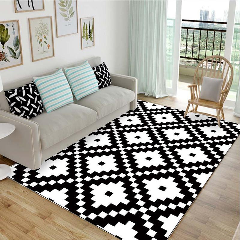 Simple black and white home personalized carpet, living room, bedroom, coffee table, floor mat, household washing mat