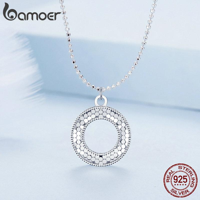 

BAMOER стерлингового серебра 925 пробы полый круг кулон ожерелье О-образные бусины шейная цепочка для женщин подарок на день Святого Валентина 925 silver