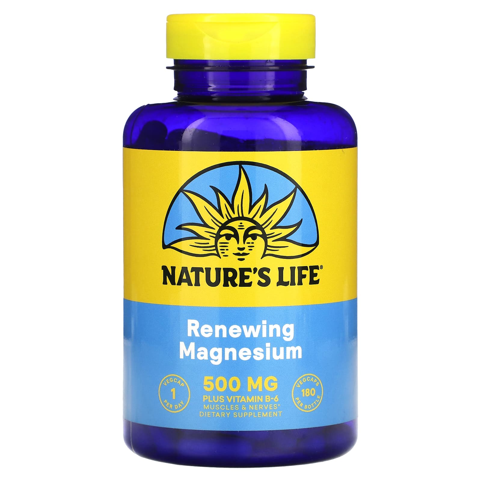 

Nature s Life, Регенерований магній, 500 мг, 180 вегетаріанських капсул