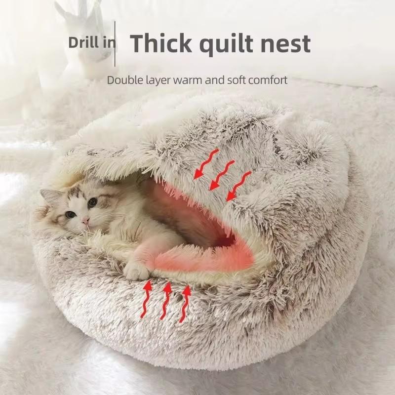 Winter Warmth Soft Fleece Lined Semi-Enclosed Plush Pet Nest for Cats