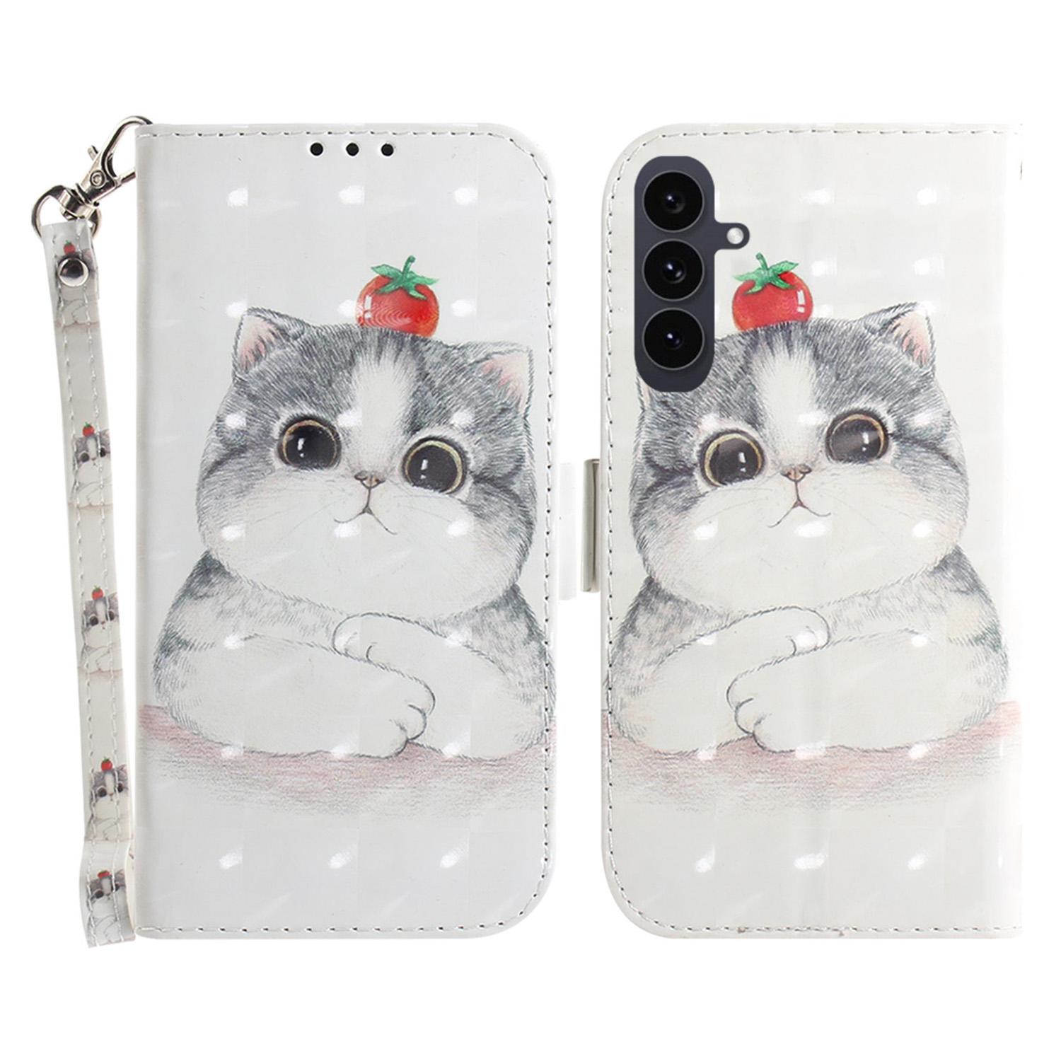 

For Samsung Galaxy S25 FE Case Pattern Printing Leather Wallet Phone Cover with Wrist Strap Cute Cat