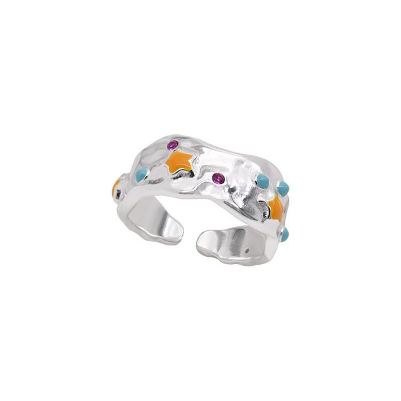 Inspired Korean Trendy Adjustable Copper Ring Irregular Drip Glaze Women For