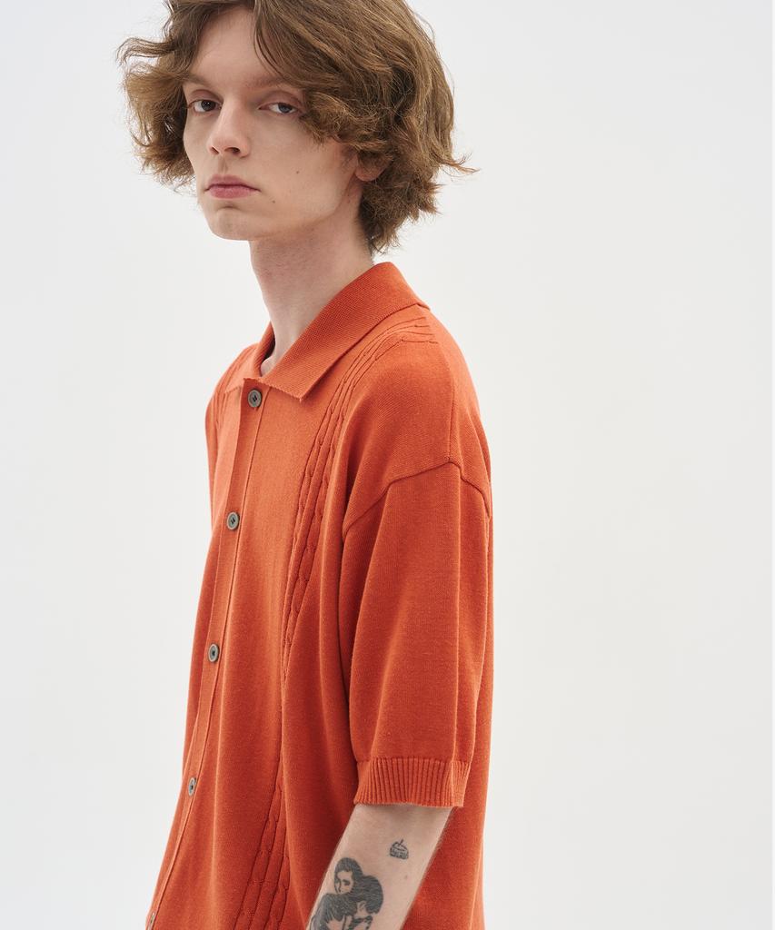 Blond9 Soft Cable Collar Short Sleeve Cardigan_Orange