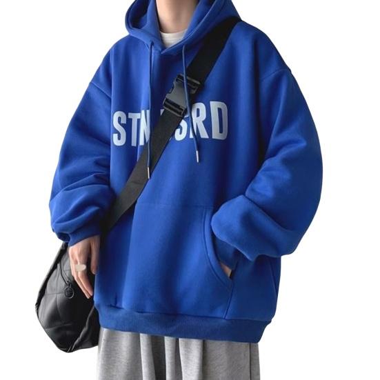 

Мужская толстовка с капюшоном на осень-зиму, однотонная, большого размера, с принтом букв, длинная, с завязками XL синий