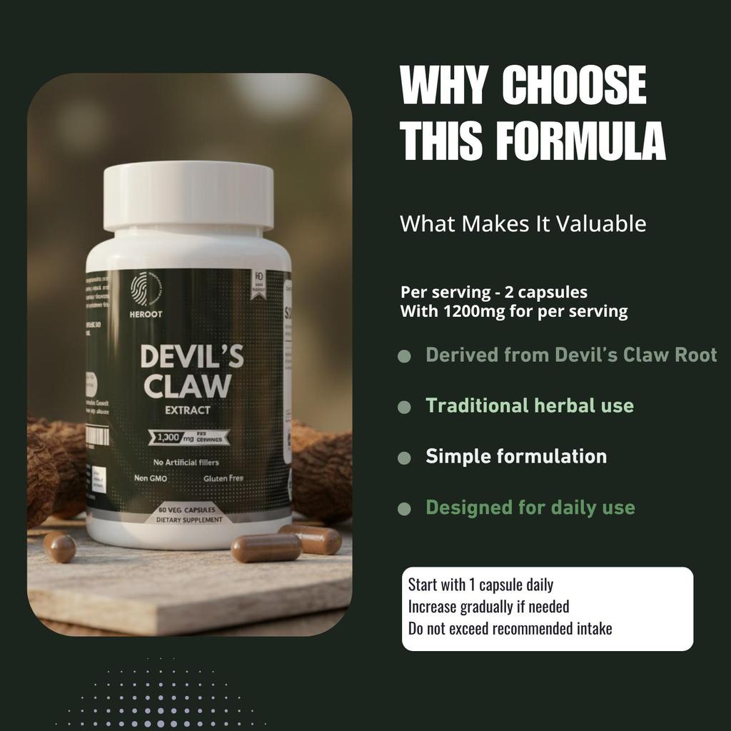 Heroot Devil’s Claw Capsules 1200mg | Harpagophytum Procumbens
