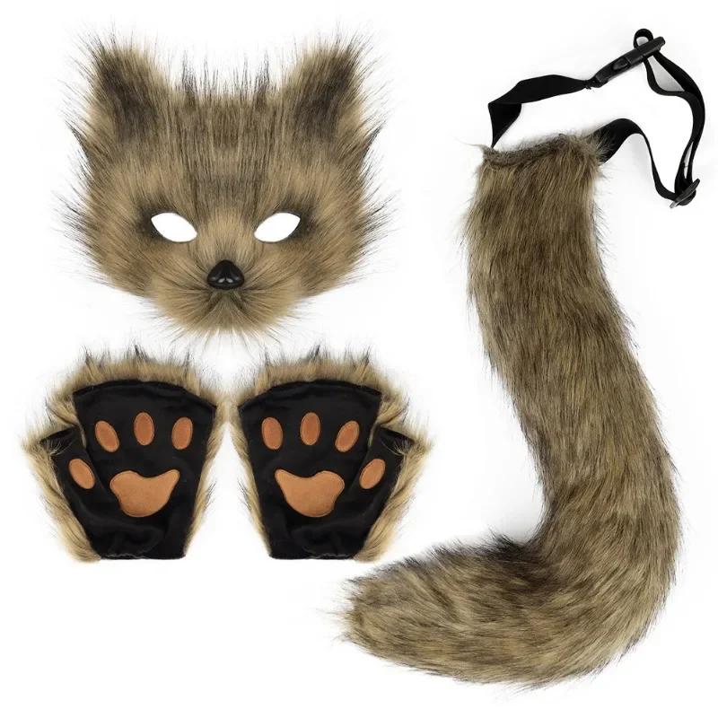 

Foxes Mask+Tail +Gloves Set Halloween Cosplays Costume Accessorie Theme Party Dress Up Props Carnival Party Costumes Accessories One Size коричневий