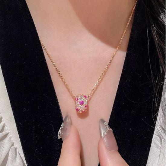 Rose Manor Vintage Zircon Butterfly Necklace: Diamond-Encrusted Rolo Chain in Rose Red