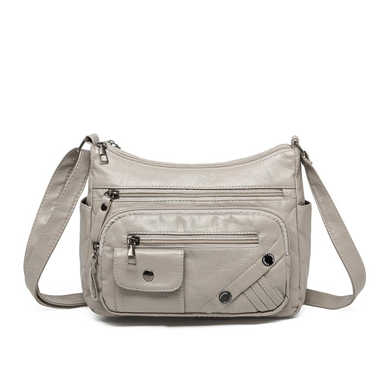 Dameveske i mykt skinn Mammaveske Flere rom Flere glidelåser Stor kapasitet Skulderveske Crossbody-veske