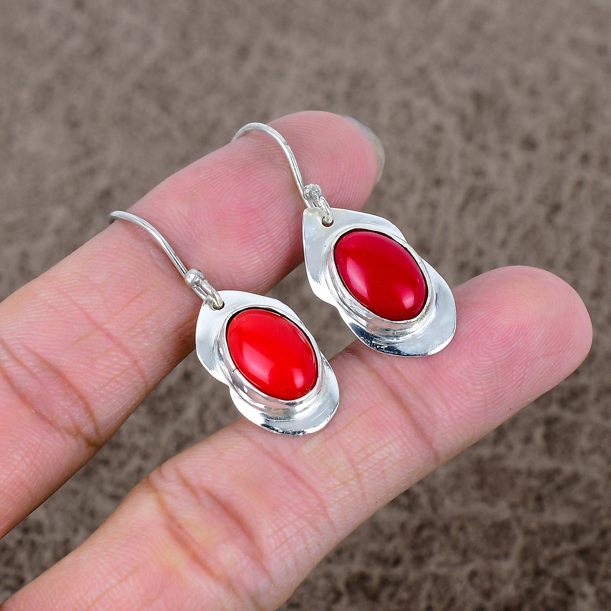 

Італійський Червоний Корал Дорогоцінний Камінь Срібло 925 проби Ювелірна Сережка 1.58 KKG-656