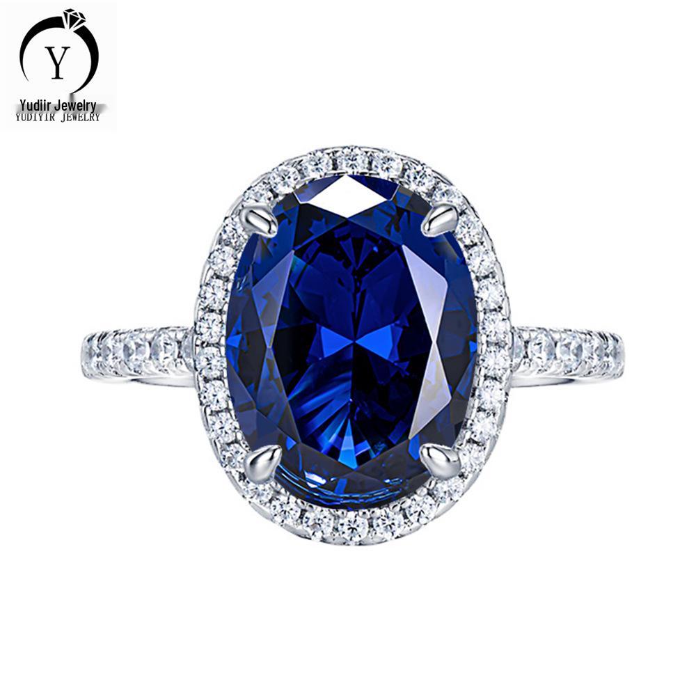 2024 Women's 3ct Oval Royal Blue Sapphire Ring, 925 Sterling Silver, Classic European & American Style