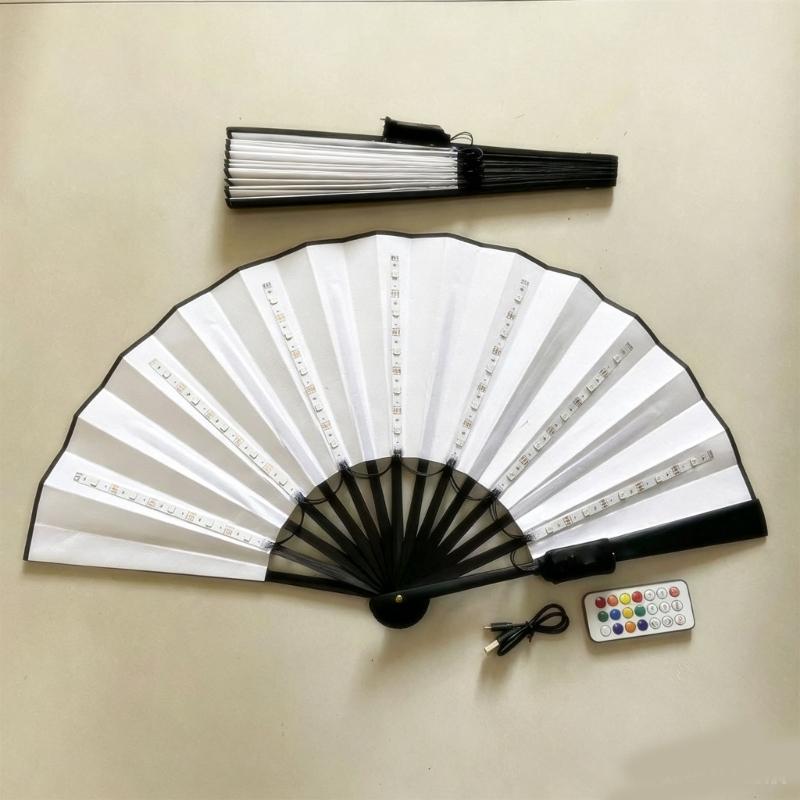 Schöner fluoreszierender LED-Handventilator mit Fernbedienung für Hochzeiten, Konzerte und thematische Veranstaltungen