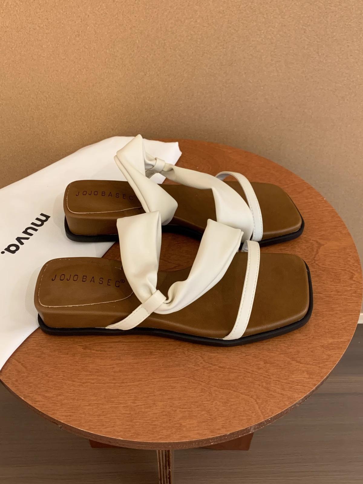 

Sheepskin version~ French square head with cool slippers women wear platform slippers versatile with skirts Roman sandals 35