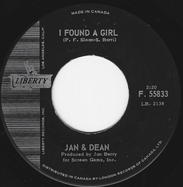 

7inch Record JAN DEAN I Found A Girl F55833 Liberty 1965 Canada Rock Used