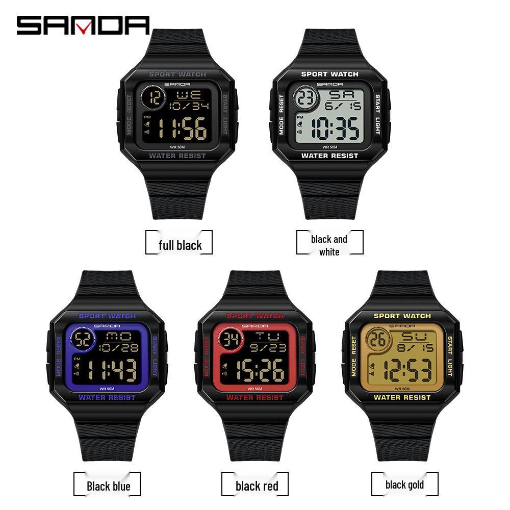 Sanda Youth Multi-functional Square Display Luminous Outdoor Electronic Watch