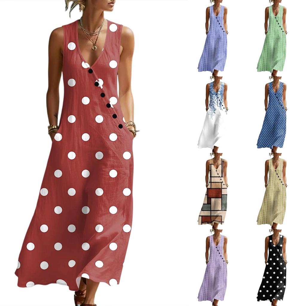 Robes d'été pour femmes Robe midi décontractée et fluide Robes d'été pour vacances à la plage Avec poches