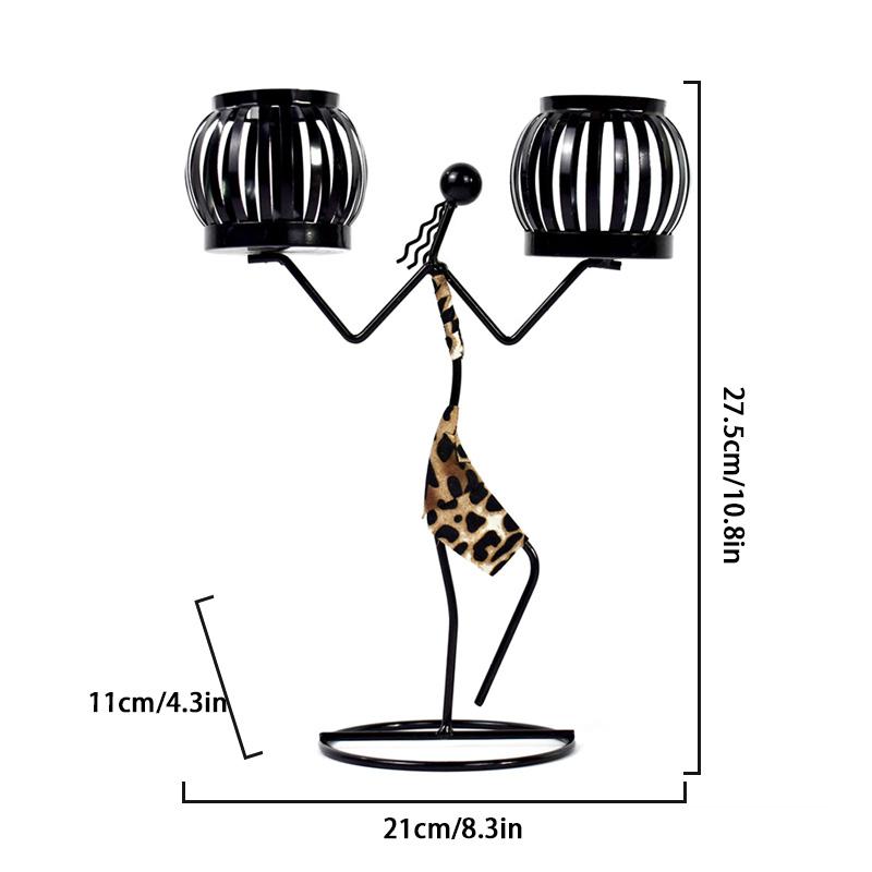 1PC Double Lantern Home Decor Leopard Print Person Abstract Character Sculpture Creative Metal Candlestick Candle Holder