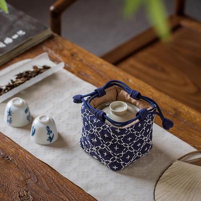 Vintage Chinese Style Stitched Tea Cup Pouch - Thickened Cotton Linen Travel Tea Set Bag for Zisha Teapot, Portable Storage Case