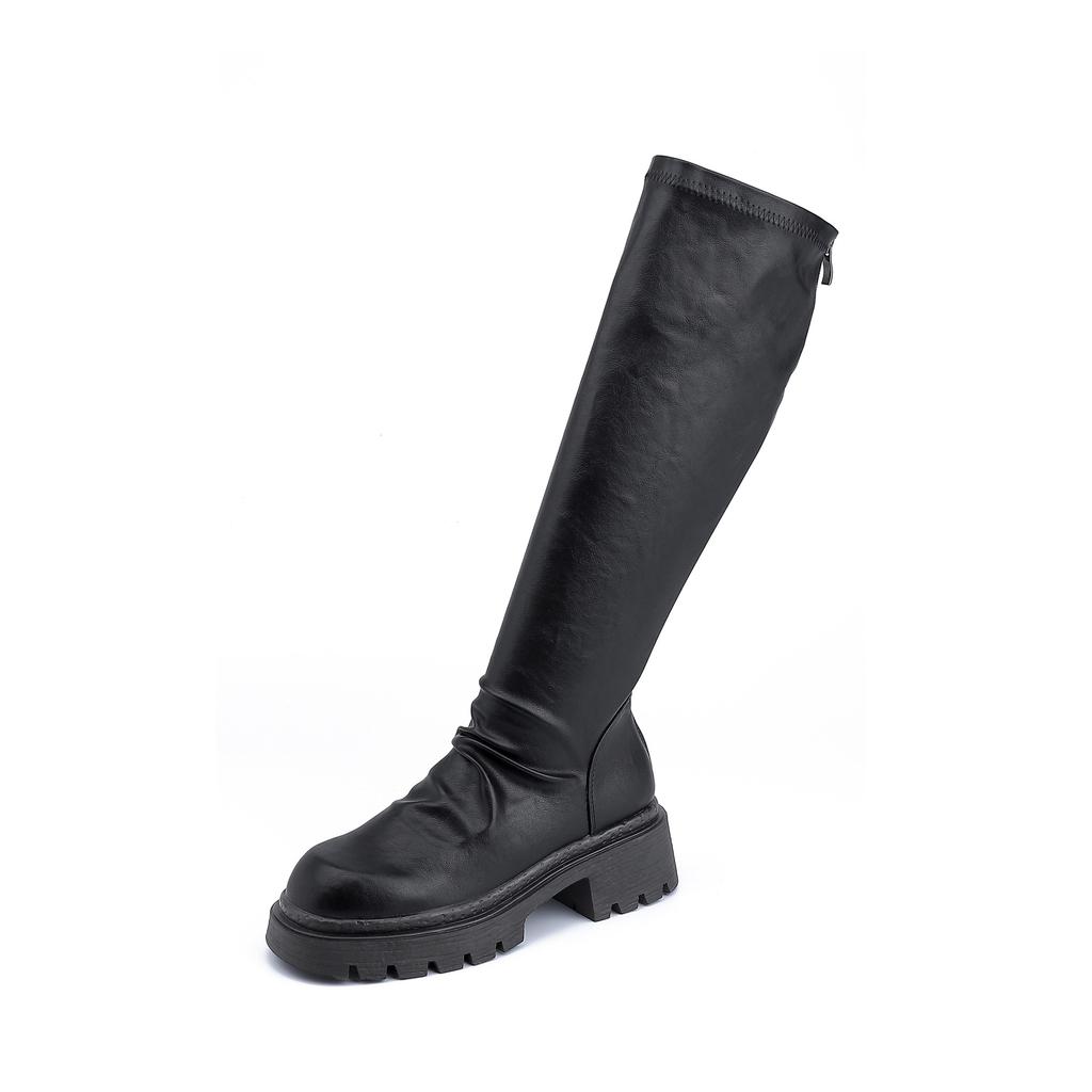 Grape Mom Boots Women's Long Boots Women's Pleated Skinny Boots Small Man Thick Bottom Increased Zipper Boots Women