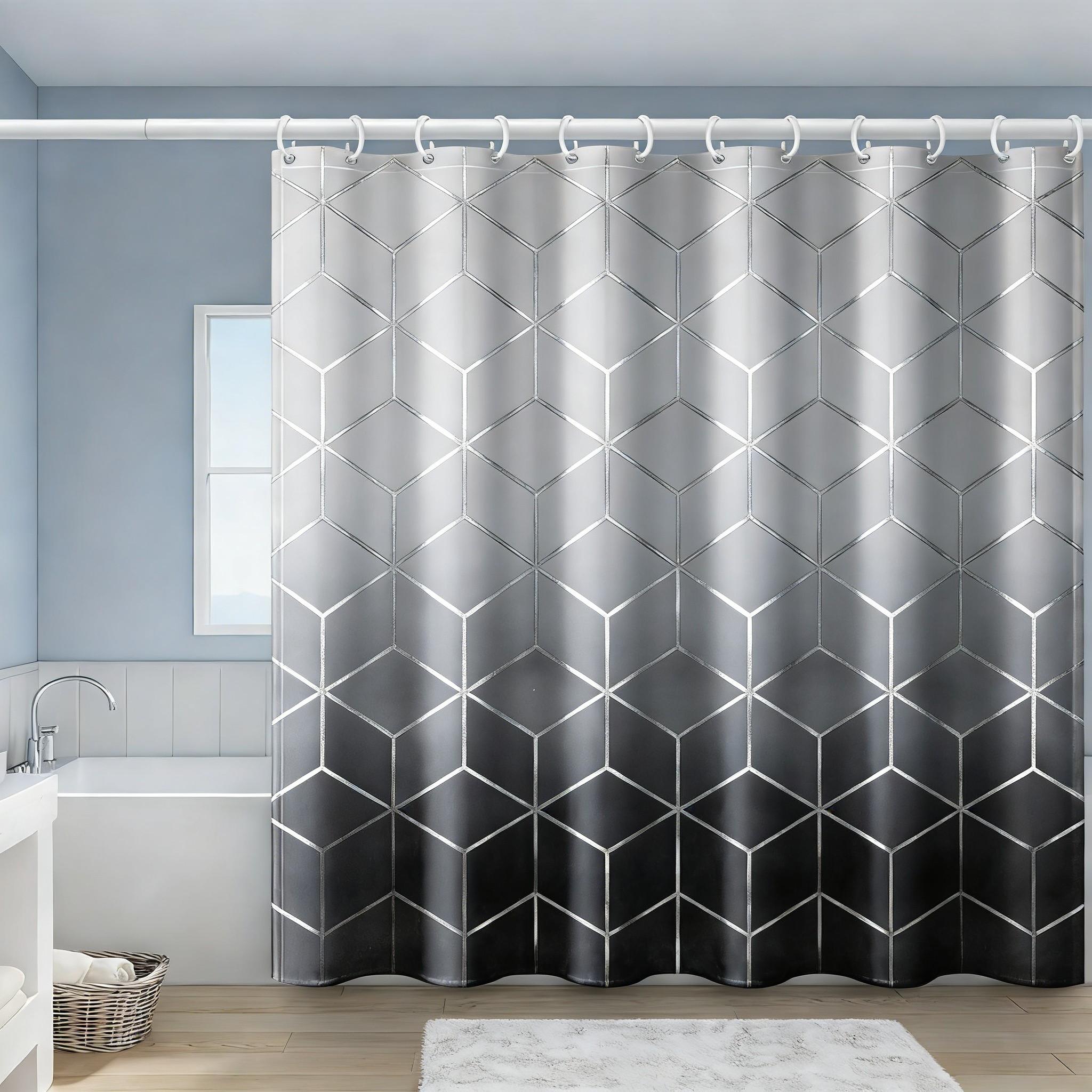

3D Black Geometric Chevron Pattern Waterproof Shower Curtain For Modern Bathroom W60H190(CM)-1 Pcs