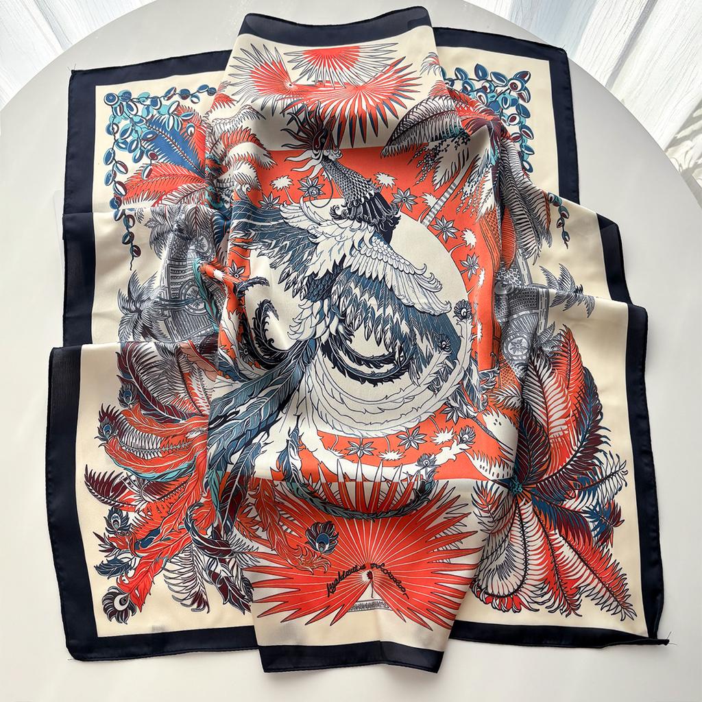 Soft Stain Retro Square Scarf For Women Elegant Ladies Hijab Neckerchief Shawl Luxury Imitation Silk Scarves For Travel