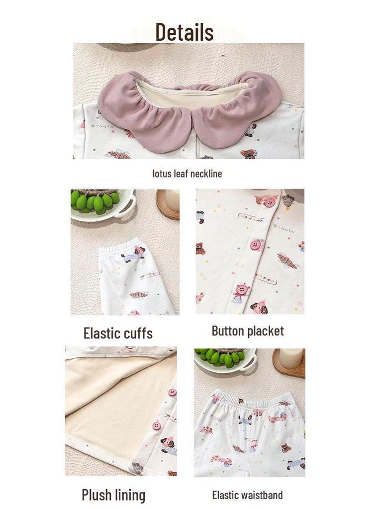 88352 Girls' 2025 Winter Pajama Set with Velvet and Lace - Sweet and Comfortable Homewear