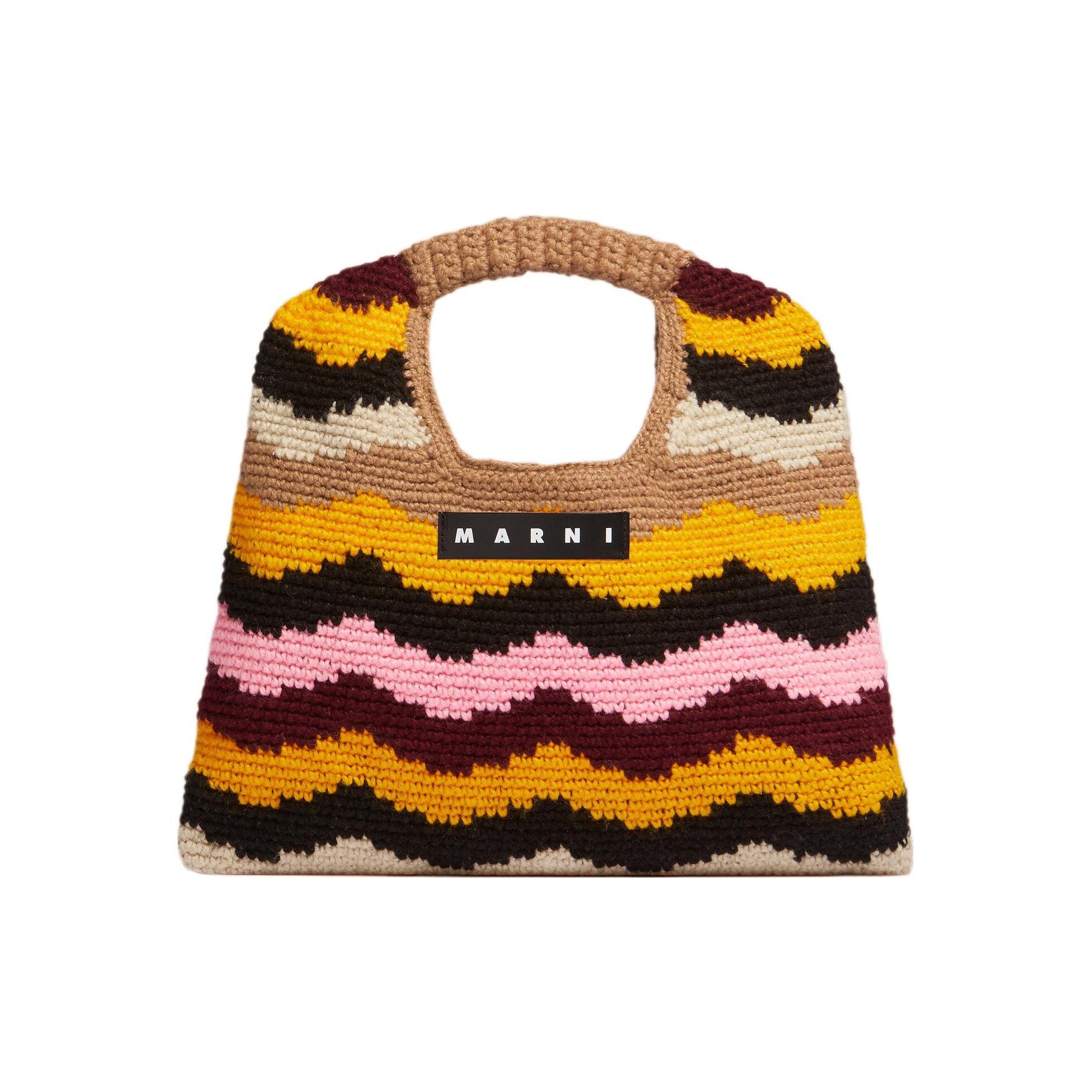 

Marni Market Letter Patch Wave Design Acrylic Knit Tote Bag Women tote bags Brown Multicolor SHMH0049A2FW305STW54 Basic Set (Bag+Dust Bag)