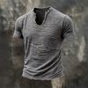 2026 Solid-color Men's Retro Cotton-Linen Mustache Edge Special V-Neck Short-Sleeve T-Shirt
