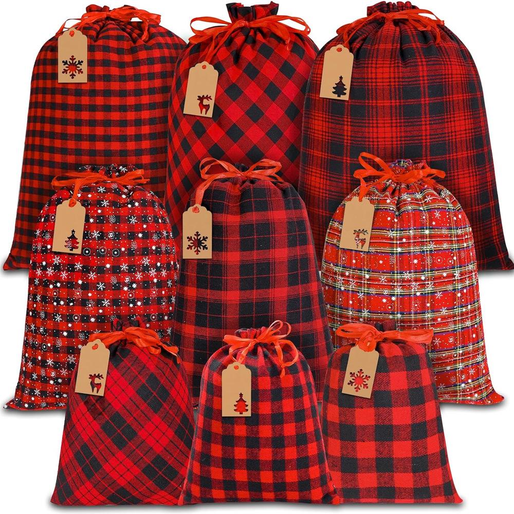 

9 шт. Рождественский мешочек на шнурке Рождественский мешочек для фарфора Мешочек для красных конвертов Мешочек для хранения Бирка из крафт-бумаги Мешочек для конфет 9pcs