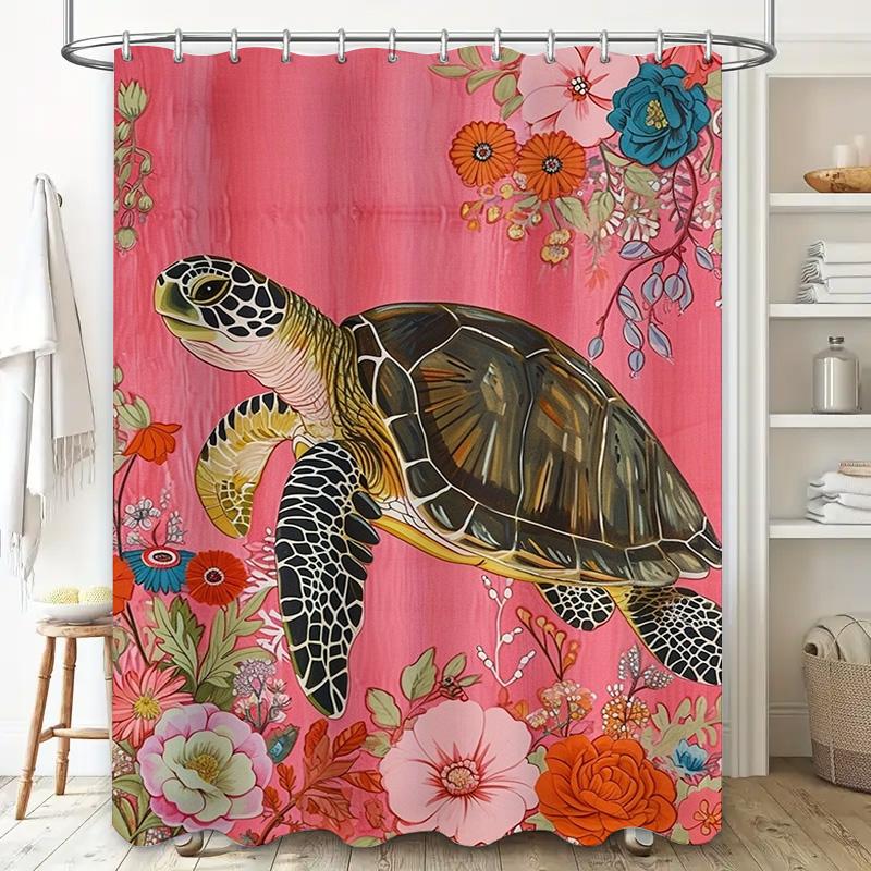 Animal Print Shower Curtain Sea Turtle Design For Bathroom Decor Pink Floral Blue Flowers Pattern Machine Washable Fabric Waterc