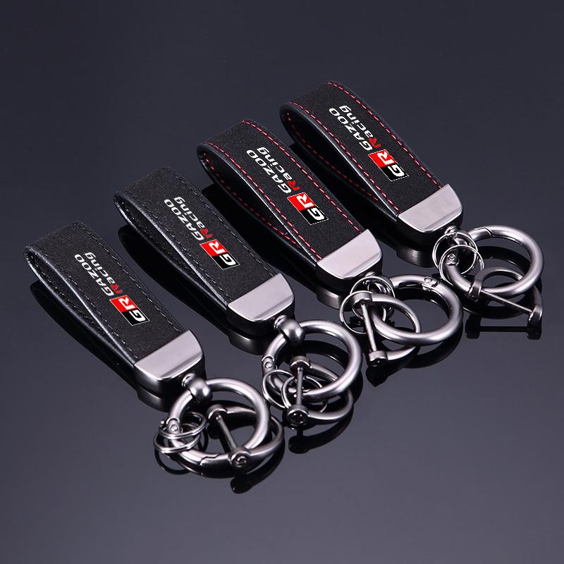 Leather Car Keychain Key Rings Pendant Gifts Holder For Toyota GR Sport Gazoo Racing Hilux Corolla Rav4 Yaris Prius Accessories