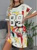Elegante Dames Korte Mouw Mode 3D Print Midi Jurk Grote Maten Strandkleding