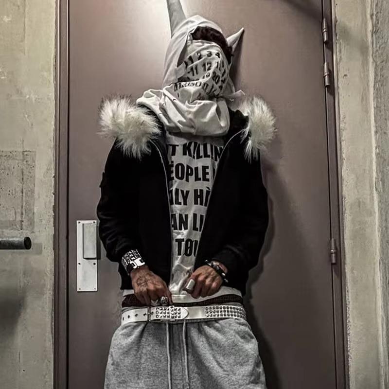 ROADVIBE Fluffy Hat Hoodie Solid Color Casual Long Sleeve Hoodie Retro Coat Street Trend Y2k