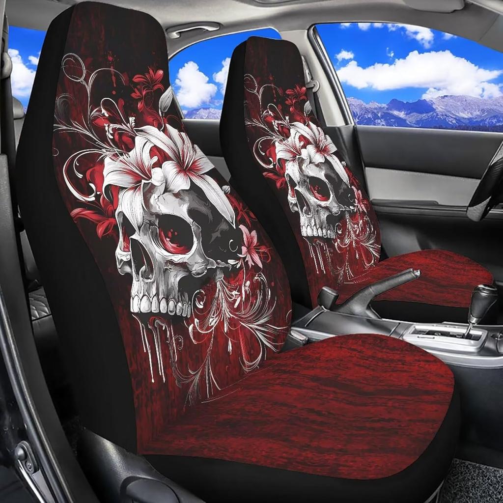 Halloween Skull Car Seat Covers 2 Pcs Car Seat Covers Front Seats Only Breathable Breathable Easy to Install Anti-Slip Back