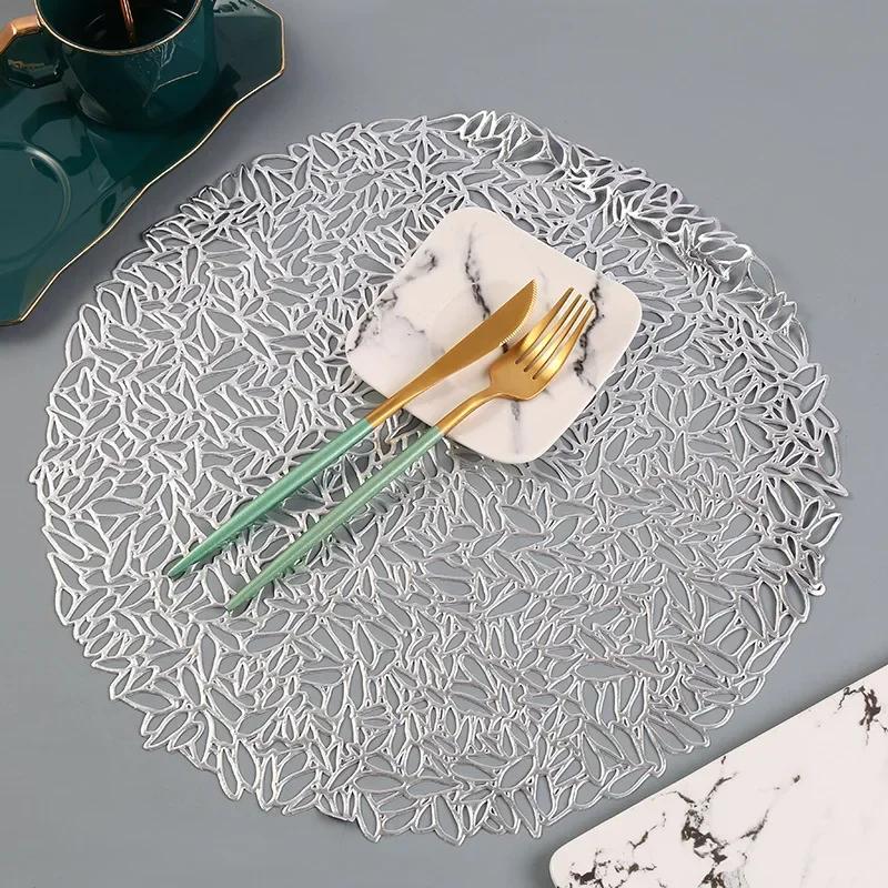 PVC Table Mat Flower Dinner Bronzing Hollow Insulation Cup Bowl Christmas Home Decoration Heat Resistant