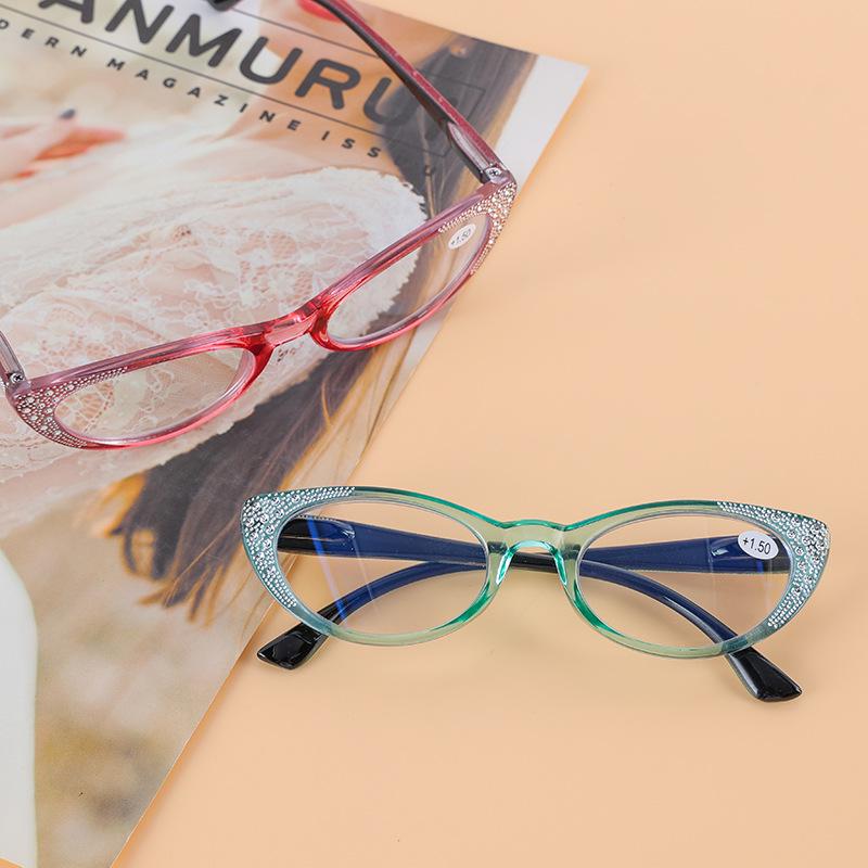 Women's Cat-Eye Diamond-Plated Anti-Blue Light Reading Glasses