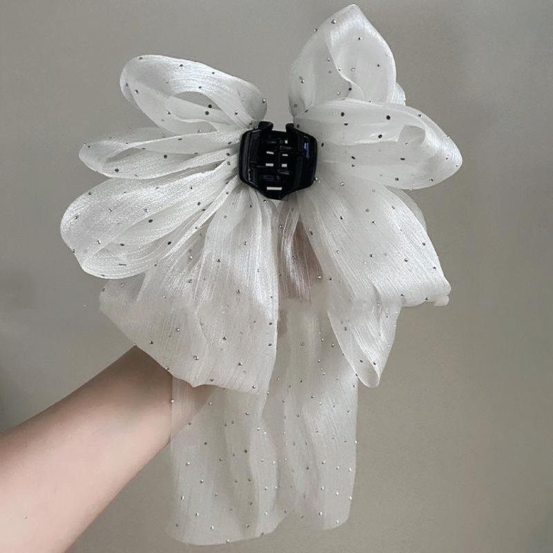 Korean Style Fashion Large Bow Ribbon Hair Claw Super Fairy Temperament Glitter Rhinestone Hair Clip Girl Sweet Hair Accessories