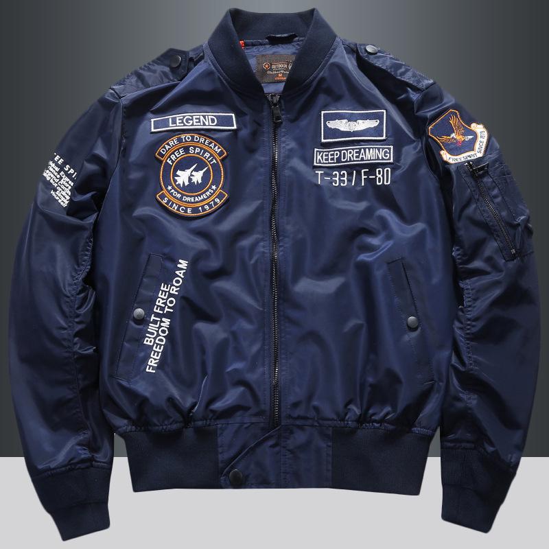 Men's Korean Style Embroidered Pilot & Baseball Jacket, Plus Size Workwear, Trendy Spring/Autumn Brand.