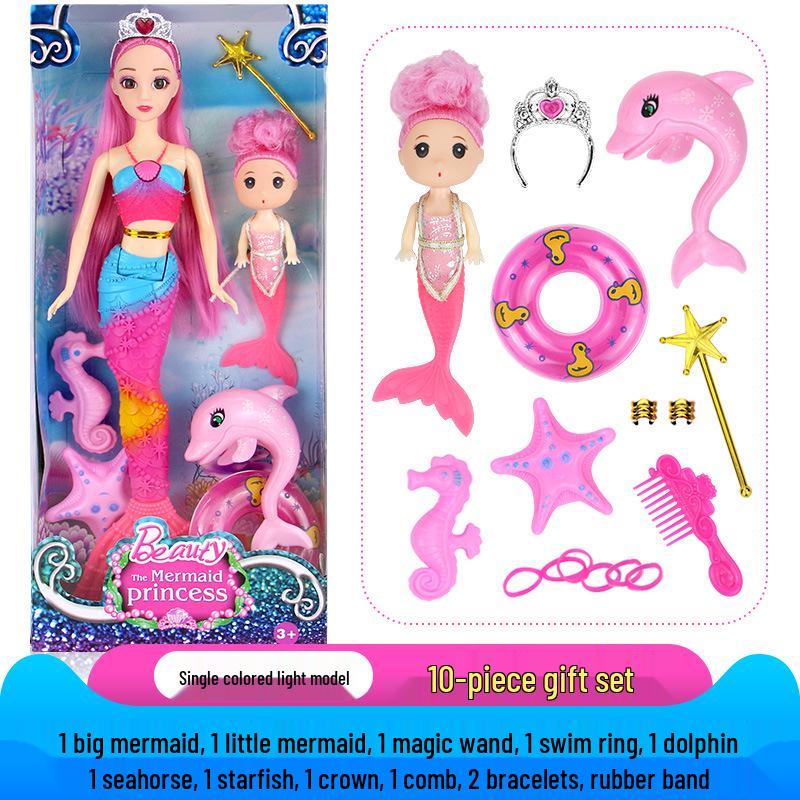 Set Păpușă Prințesă Sirenă Joc de Rol cu Lumini și Muzică – Cadou Perfect de Ziua de Naștere pentru Fete