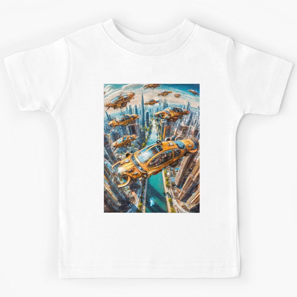 Flying cars over a futuristic city Kids T-Shirt 120