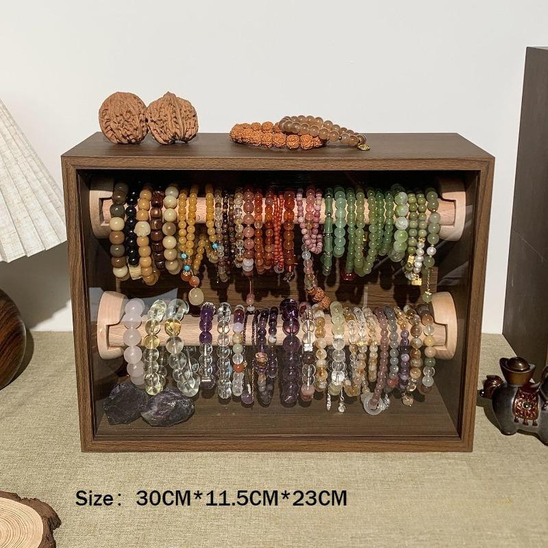 

Wooden Jewelry Display Stand Bracelets Trinket Storage Box Transparent Acrylic Boxes Double Layer Jewellery Organizer Case