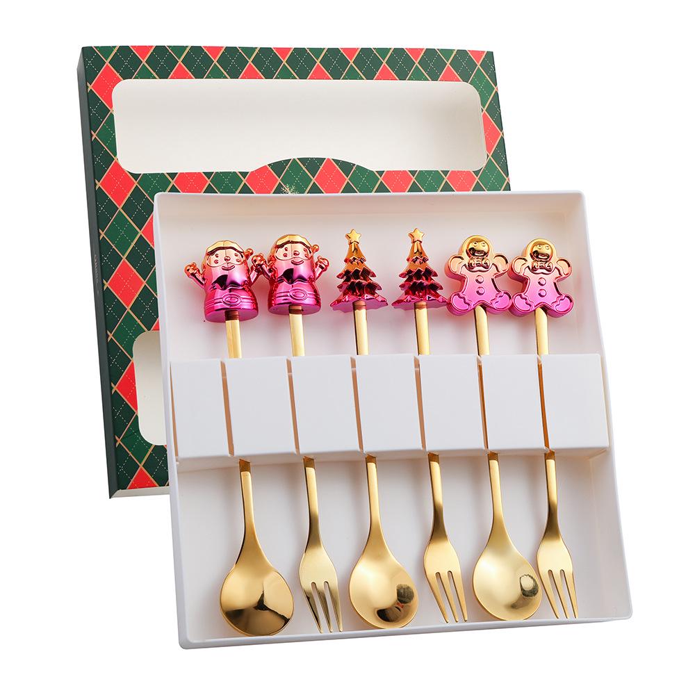 Cartoon Santa Claus Christmas Tree Coffee Dessert Spoon & Fork Gift Set
