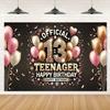 One shiny powder gold 13th birthday banner - made of durable polyester material, suitable for teenage party decorations