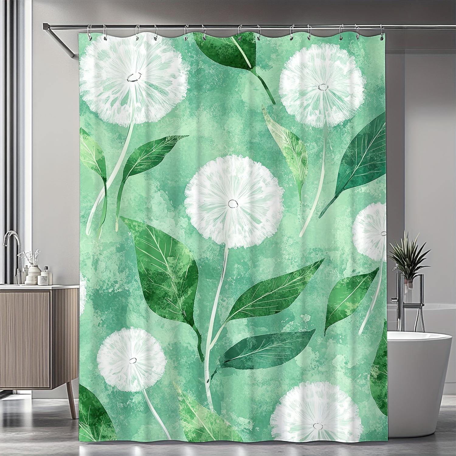 Modern Art Floral Shower Curtain - Vibrant Dandelion & Leaf Design, Mint Green Background, Machine Washable, Includes Hooks W90xH180cm