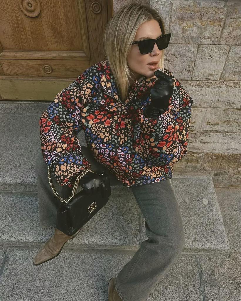 2024 Autumn/Winter European & American Women's Casual Printed Cotton Jacket