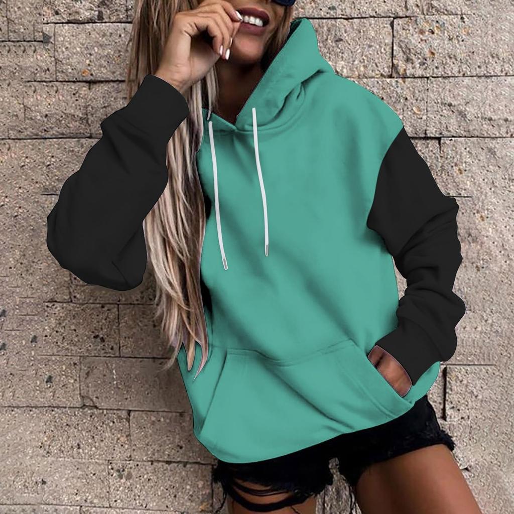 Women's Casual Long Sleeve Color Block Hoodie Sweatshirt