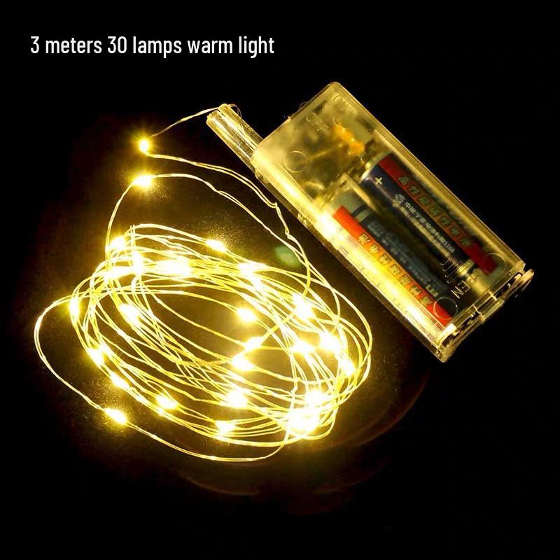 3m Warm White LED Copper Wire Fairy Lights - Battery-Powered Colorful String for Christmas Decoration