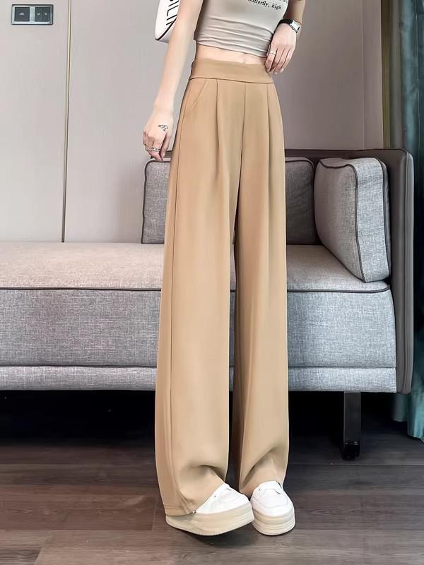Women's 2026 High-End Grey Wide-Leg Pants - Spring/Summer Straight-Leg Design