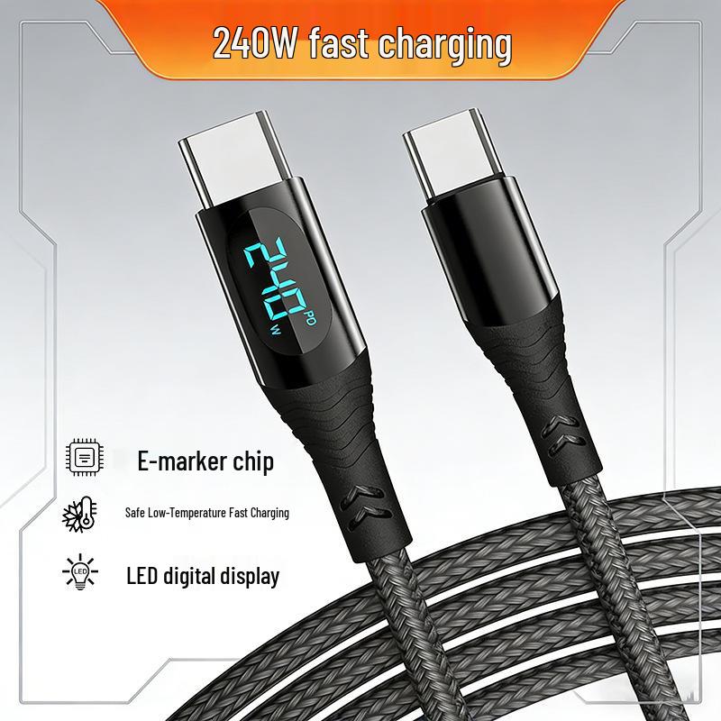 

240W Fast Charge Dual Type-C Braided Cable with Digital Display, Compatible with Apple 27W. 66W USB to Type-C