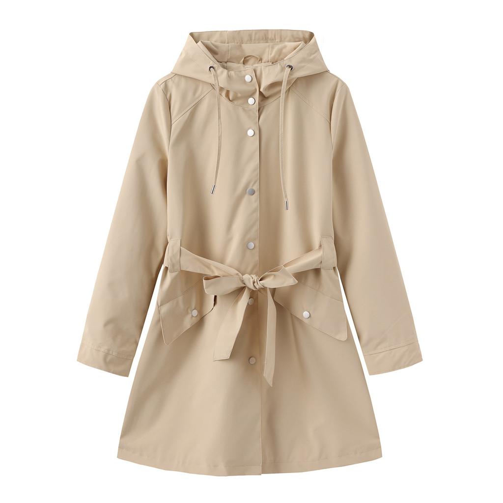 Frühling und Herbst Neue Kapuzenjacke mit Gürtel Dünner lässiger lockerer Trenchcoat für Damen