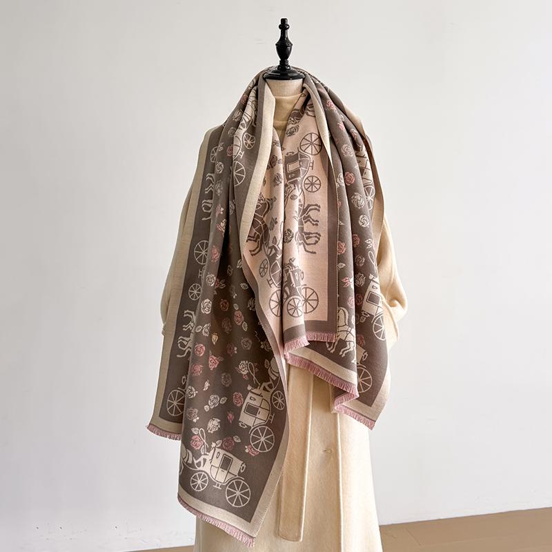 Elegant Damask Design Scarf Imitation Cashmere Soft Warm Versatile Shawl Coldproof Windproof Blanket Scarf For Autumn Winter